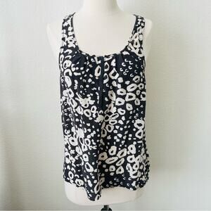 Madewell Eliot black ivory spot print racerback silk henley snap button tank top